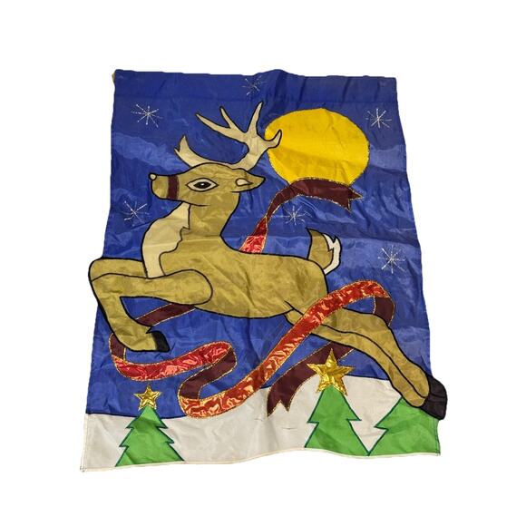 VTG Santa Reindeer Double-Sided Flag 27x39 Christmas Yard Holiday Decor READ - Picture 1 of 6